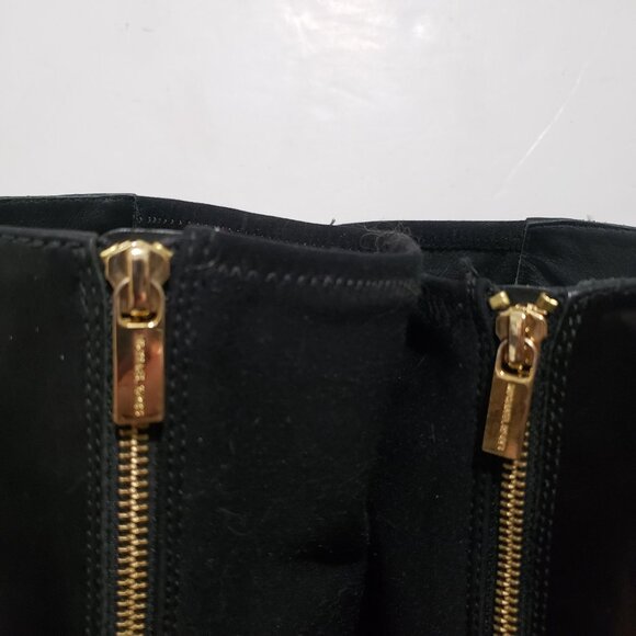 MICHAEL Michael Kors Hamilton Black Leather Stretch Zip Boots Gold Logo 7,5M - Picture 6 of 16